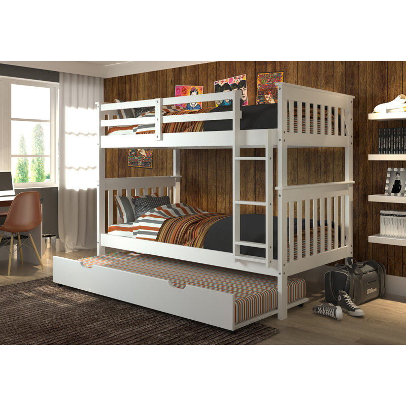 Dubbo Twin over Twin Solid Wood Standard Bunk Bed with Trundle, White