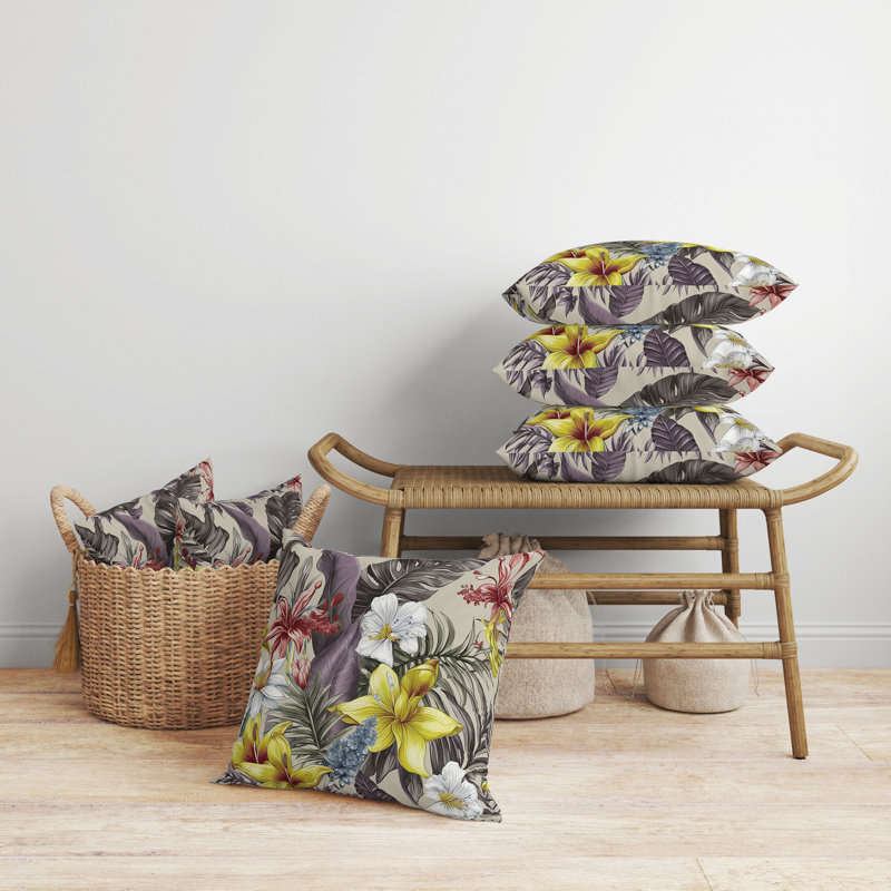Coussin Rainforest Reverie, H 26 po x l 26 po, Gris / floral multi