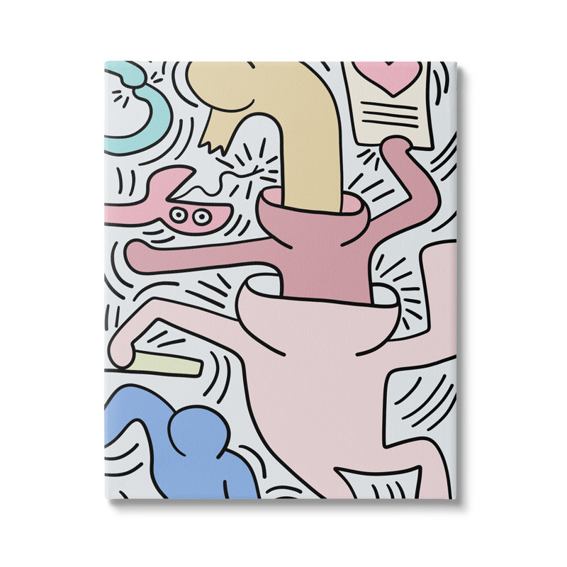 «Contemporary People Moted Heart Lines Pop Style» par Ros Ruseva - impression, L 24 po x H 24 po, Plaque murale