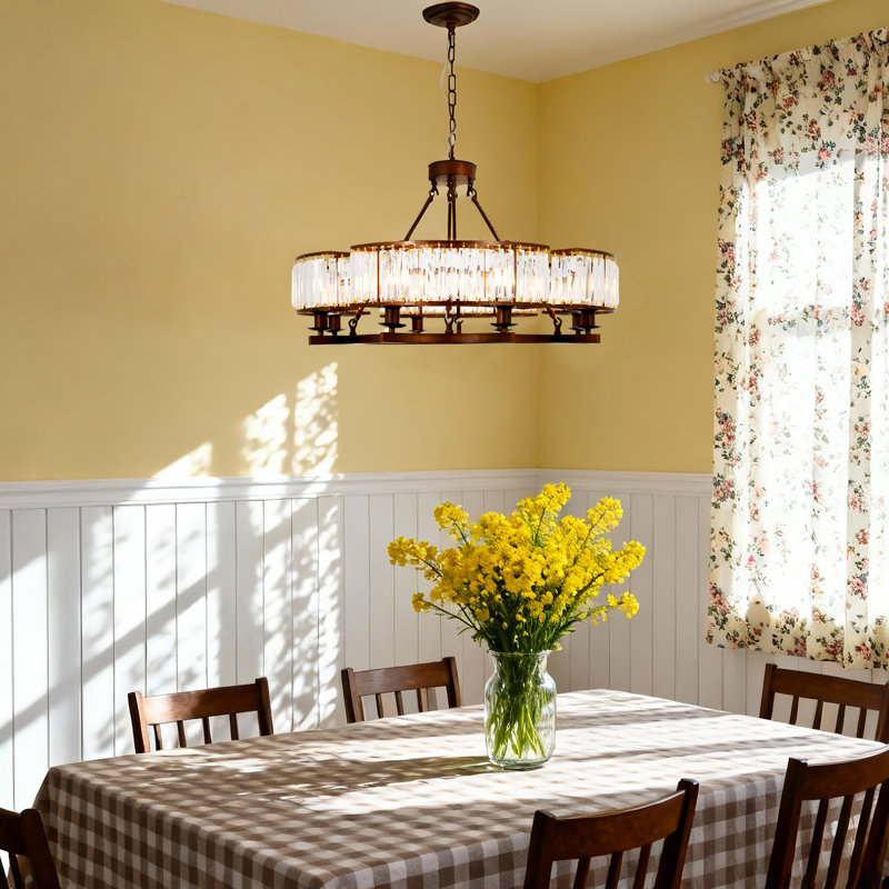 Lustre rond vintage en cristal avec 8 lumières