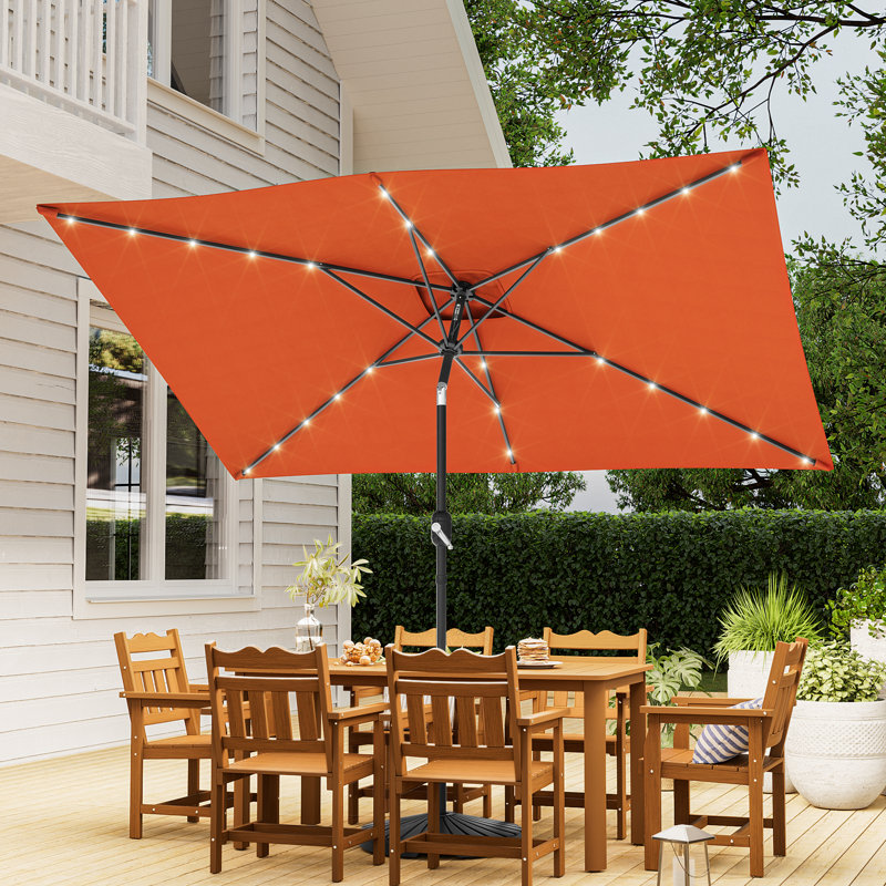 Parasol d'extérieur rectangulaire 10 x 6,5 pi DEL avec marché, Orange