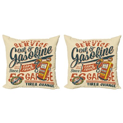 Ambesonne Vintage Trucks Decorative Throw Pillow Case Pack Of 2, Grunge Style Poster Design Gasoline Station Garage Service Themed, Couch Bedroom Livi -  East Urban Home, 42194FBDDC0345C19DA059FBEE7002BE