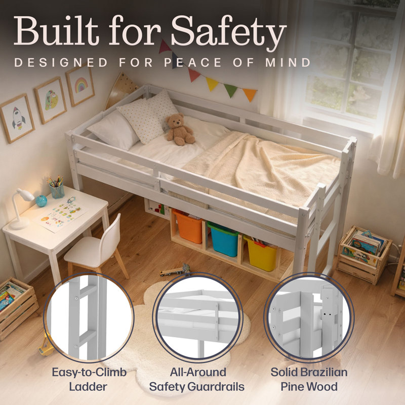 Alaterre Furniture Jasper Low Twin Loft Bed, Gray, Dove Gray