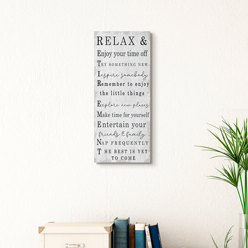 Relaxez et profitez des phrases de retraite, Toile tendue, H 24 po x l 10 po