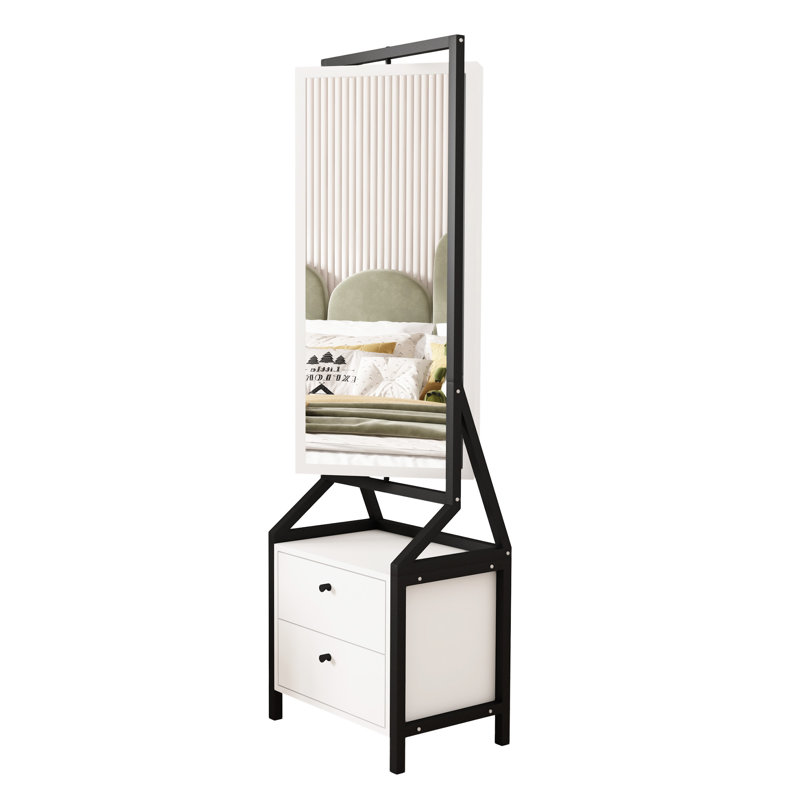Armoire à bijoux pivotante à 360 ° avec miroir à maquillage et 2 tiroirs inférieurs