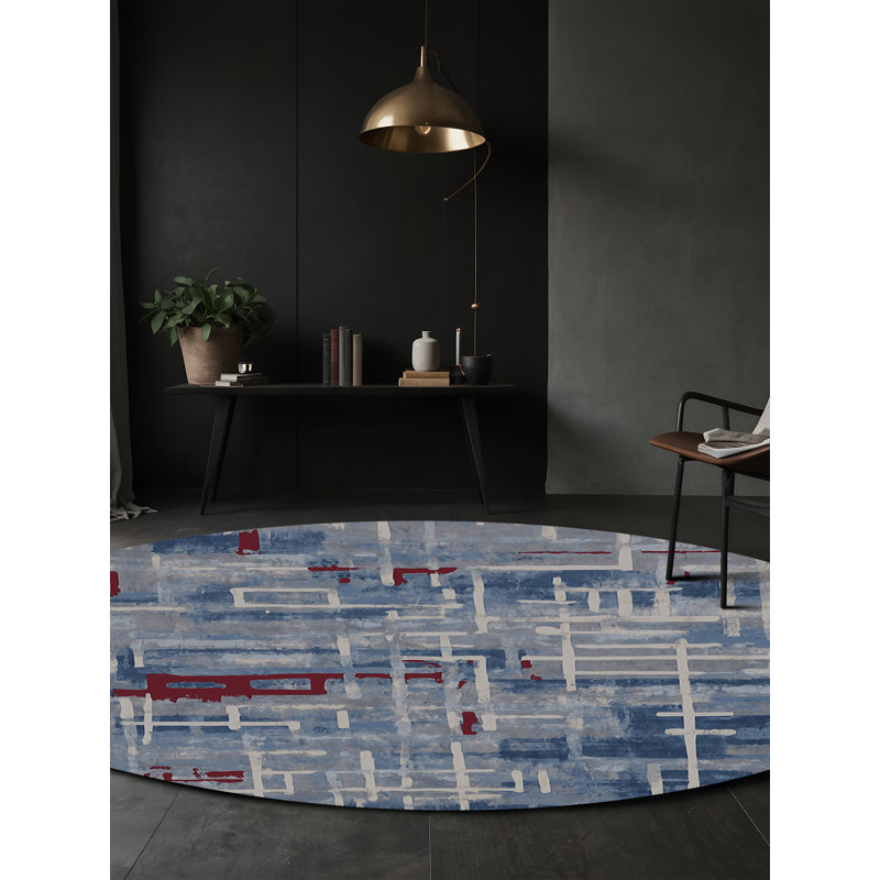 Machine Washable Gray Area Rug, Round 7'