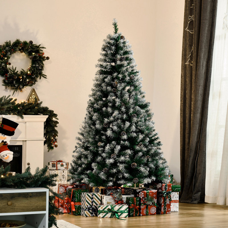 Sapin de Noël artificiel enneigé 6 pi avec des branches réalistes, 61 pommes de pin et 800 pointes
