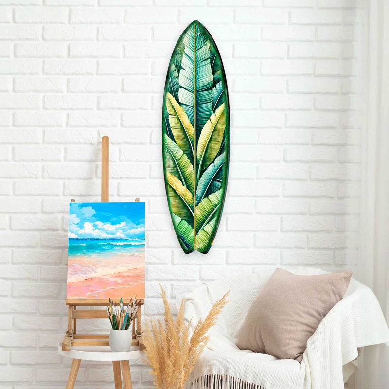 Planche de bananier, art mural planche de surf - décor côtier tropical fabriqué à la main par g. Debrekht, H 36 po x l 10 po