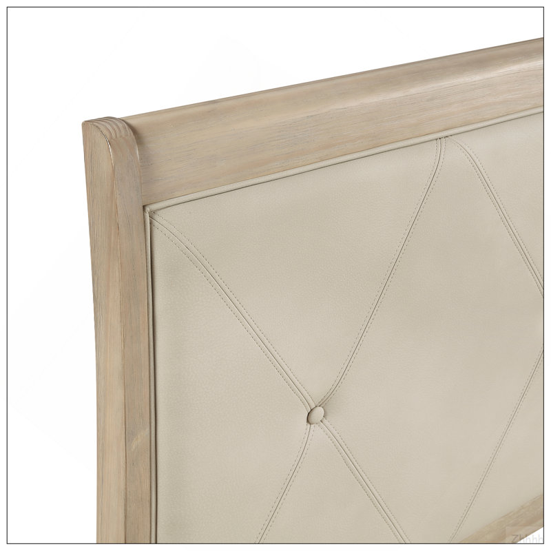 Mobilier de chambre à coucher classique de style grand lit de ferme avec tête de lit tapissier beige