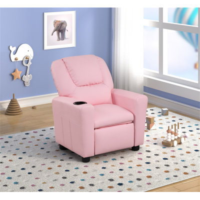 Fauteuil inclinable pour enfants en cuir de polyuréthane rose 23 po avec porte-gobelet Carisa