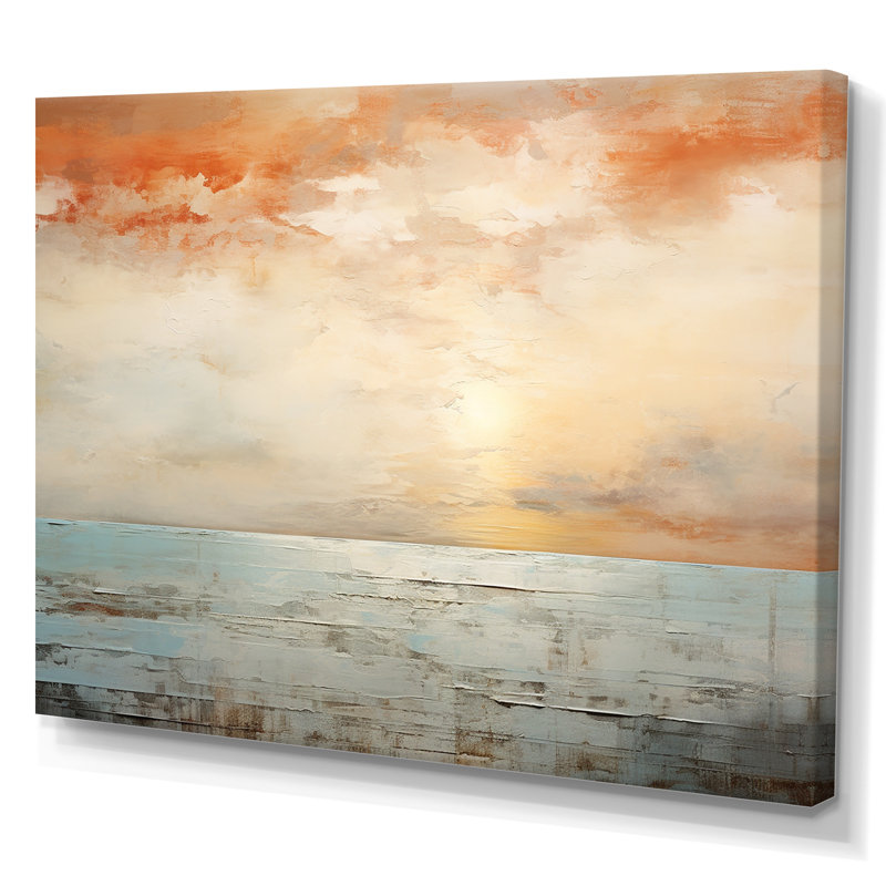 Pinheiro - art mural coucher de soleil côtier, H 34 po x l 44 po x P 1,5 po, Toile tendue