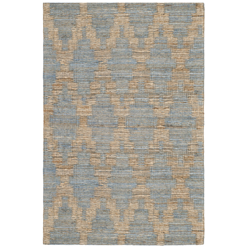 Montserrat Hand Woven Jute/Cotton Geometric Rug in Light Blue/Gold, Rectangle 3' x 5'
