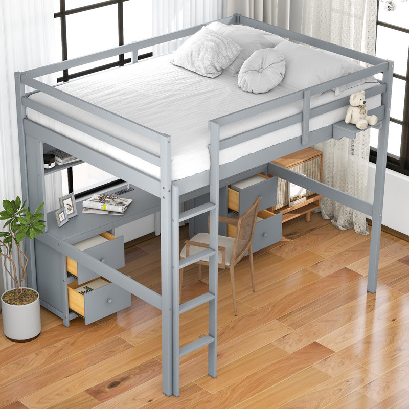 Gursimran Kids Full Loft Bed with Drawers, Gray