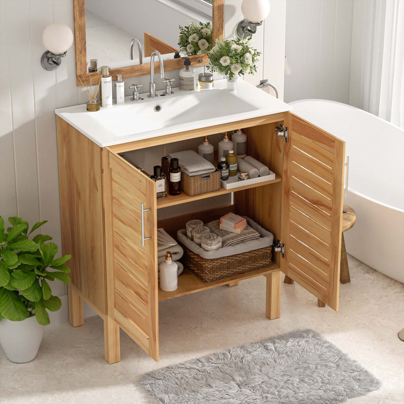 Charming Mid-Century Bathroom Vanity with Multiple Functional Features