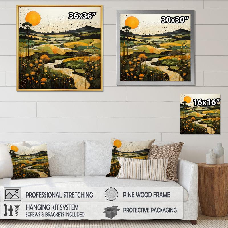 Countryside Reverie Pointillism II - Landscapes Wall Decor, H 24 po x l 24 po x P 1 po, Cadre photo noir