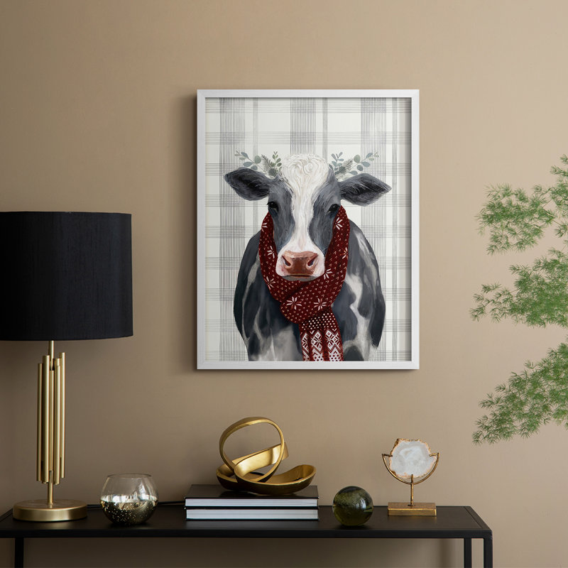Yuletide Cow II, reproduction encadrée - bois massif, H 30 po x l 24 po, Blanc