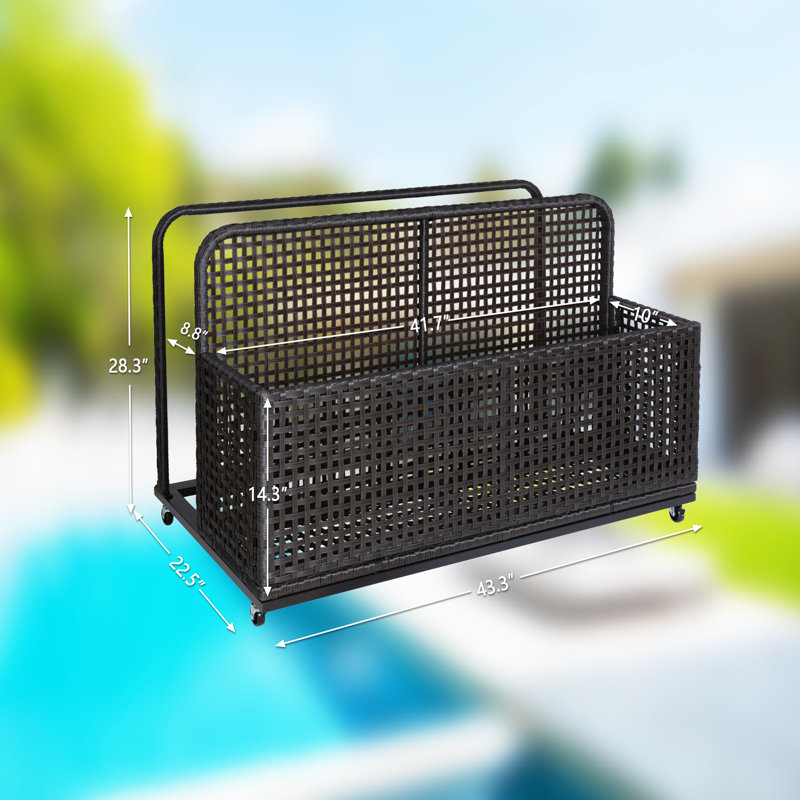 Rangement flottant au bord de la piscine, rangement extérieur, panier de rangement flottant au bord de la piscine, boîte de rangement, chariot de piscine extérieur en rotin PE avec roulettes