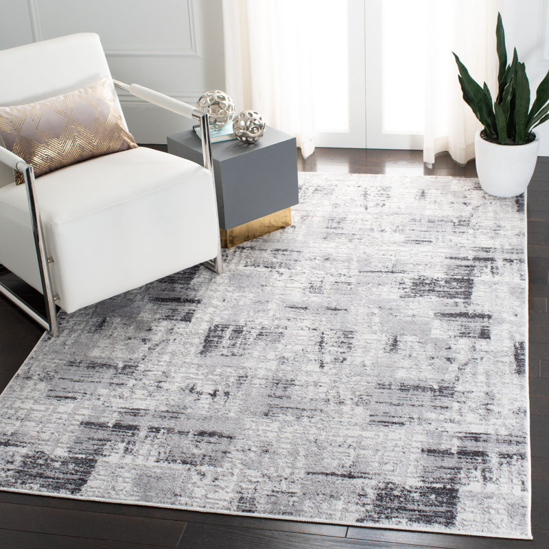 Tapis gris / noir à motif abstrait Zaid, Rectangle 9 pi x 12 pi
