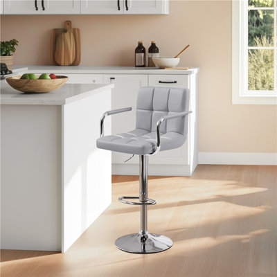 PU Leather Swivel Stool Adjustable Bar Stool with Large Steel Pedestal Base