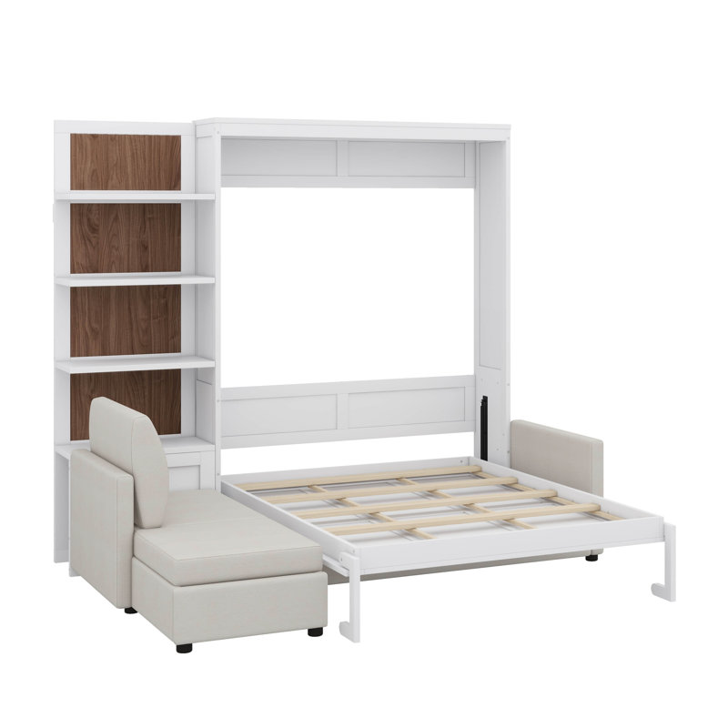 Grand lit escamotable mural avec canapé et supports