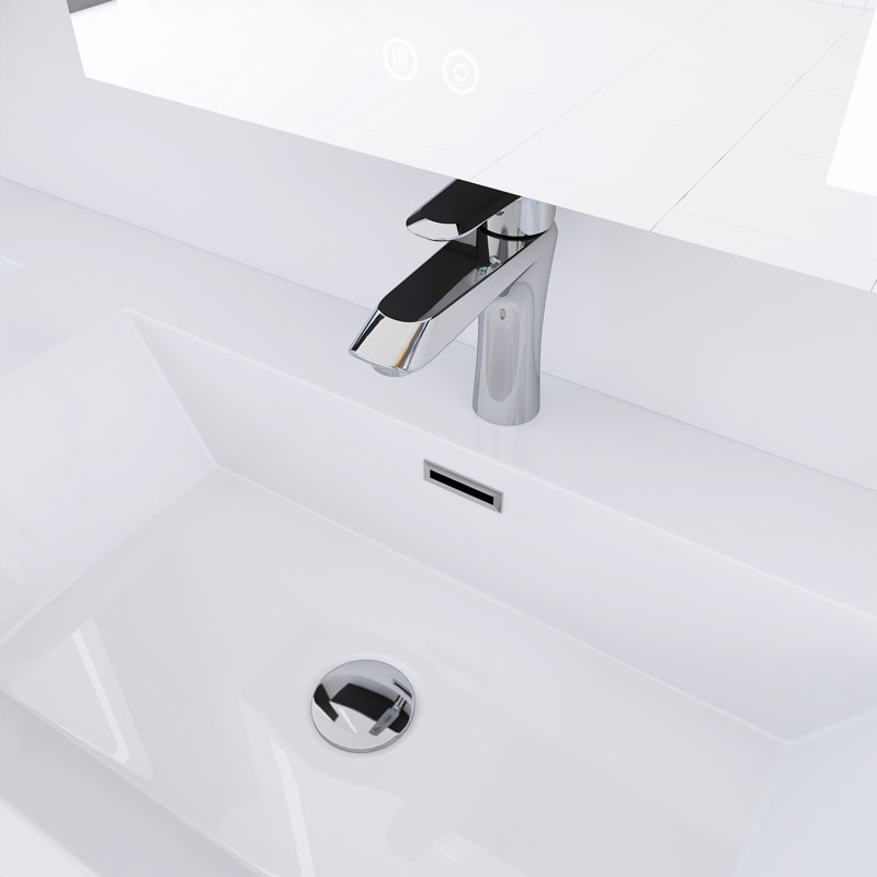 Meuble-lavabo mural double 59 po avec plateau en résine Macmaster, Blanc