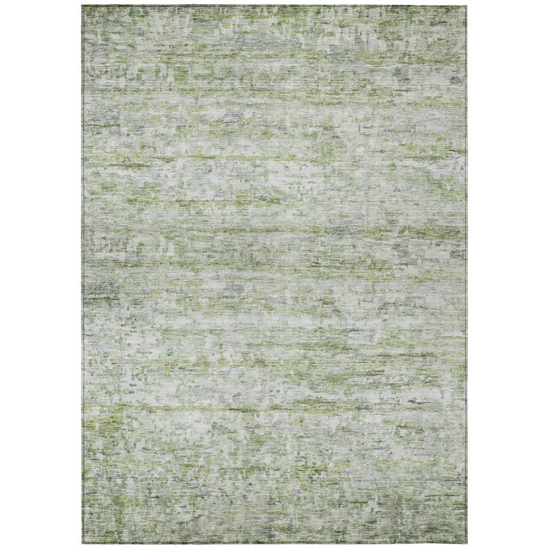 3' X 5' Artichoke Green And Ivory Striped Washable Indoor Outdoor Area Rug