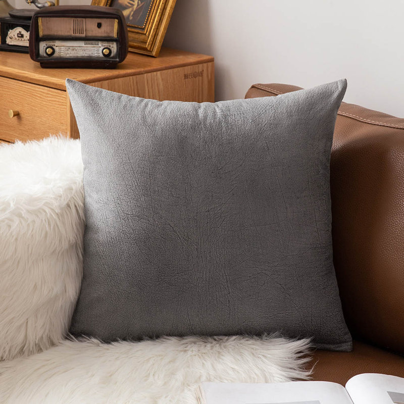 Faux Leather Reversible Throw Pillow, Gray, 20"H x 20"W, Polyester/Polyfill