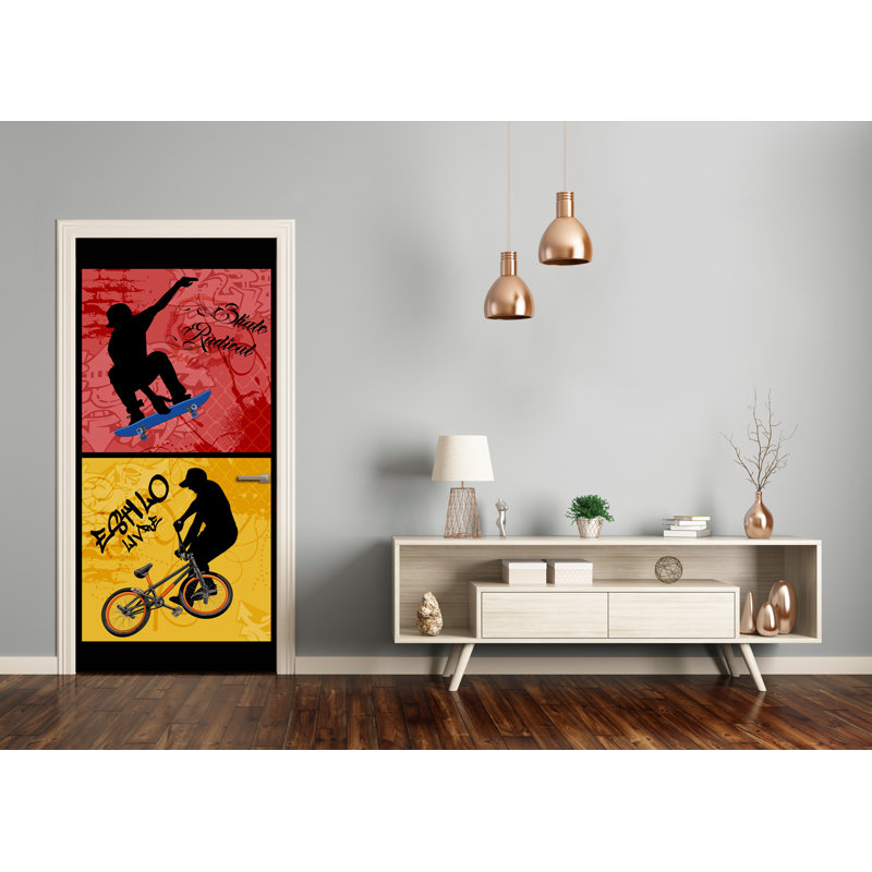 Bike And Skateboard Door Decal, 205cm H x 85cm W