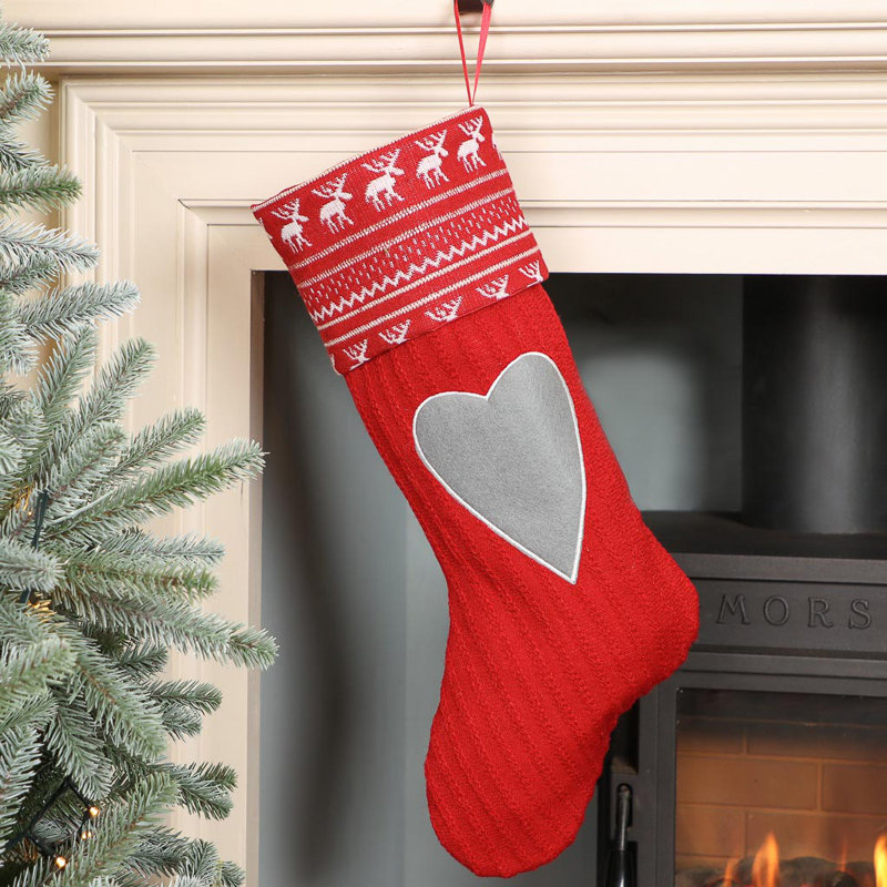 Heart Cable Knit Stocking, Red