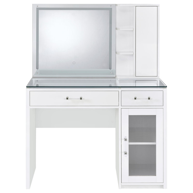 Ensemble de meuble-lavabo 2 tiroirs Flora avec miroir DEL ultrabrillant, Blanc ultrabrillant