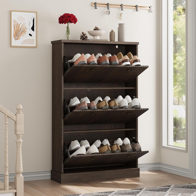 18 Pair Shoe Storage Cabinet, Brown