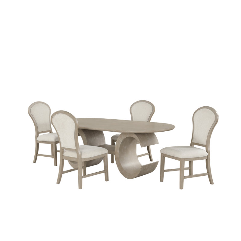 Wigley 5-Piece Wood Oval Dining Set With 4-Chair, Taupe