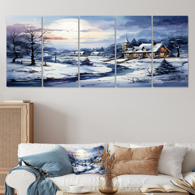 Frost Holiday Christmas Village III - Winter Landscape, art mural 5 pièces pour le salon