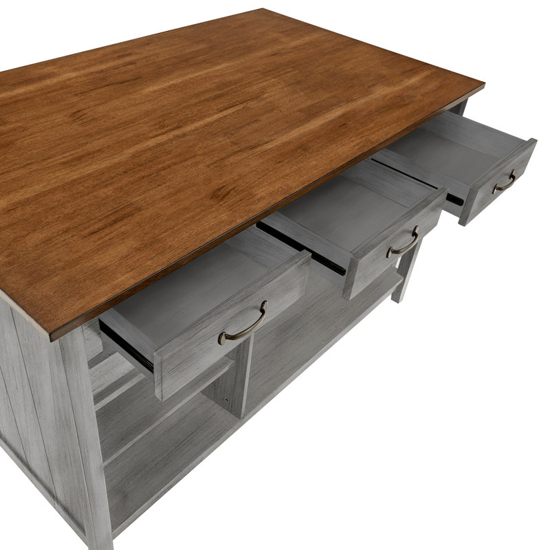 Îlot de cuisine avec plateau en bois manufacturé Fortville, gris