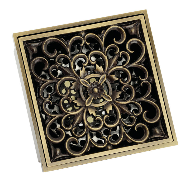 Drain de douche Watercours Scroll Grid, Laiton antique