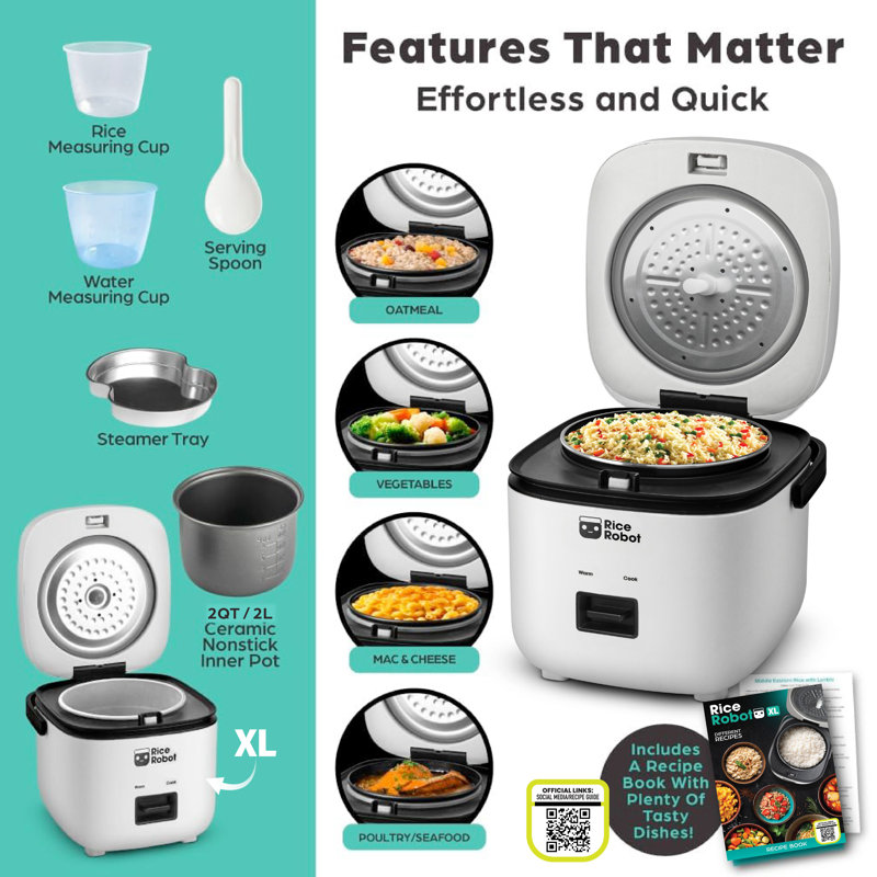 Rice Robot Personal  Rice Cooker With Ceramic Nonstick Inner Pot, 8 Cups