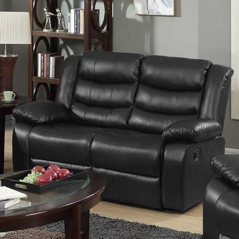 Amarien 56'' Faux Leather Reclining Loveseat, Black Faux Leather