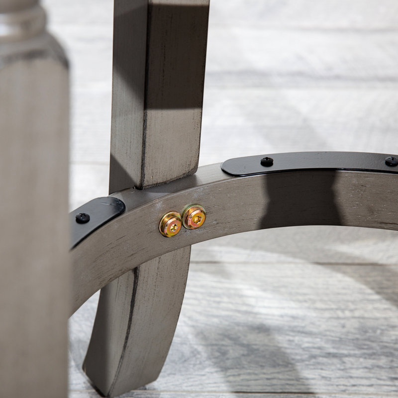 Tabouret de bar gris vieilli de 30 po avec siège en tissu lisse beige - confortable ou à utiliser sur un comptoir en bois franc massif pivotant sur 360 degrés, conçu pour durer à 360 degrés