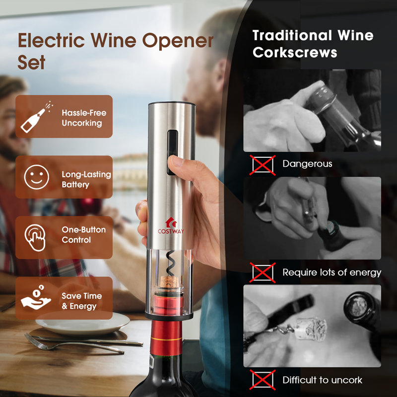 Stainless Steel Rechargeable Electric Wine Bottle Opener Set with Foil Cutter