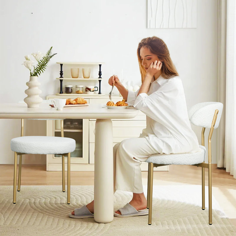 Chaises de salle à manger modernes en bouclé, Blanc, Doré, 4