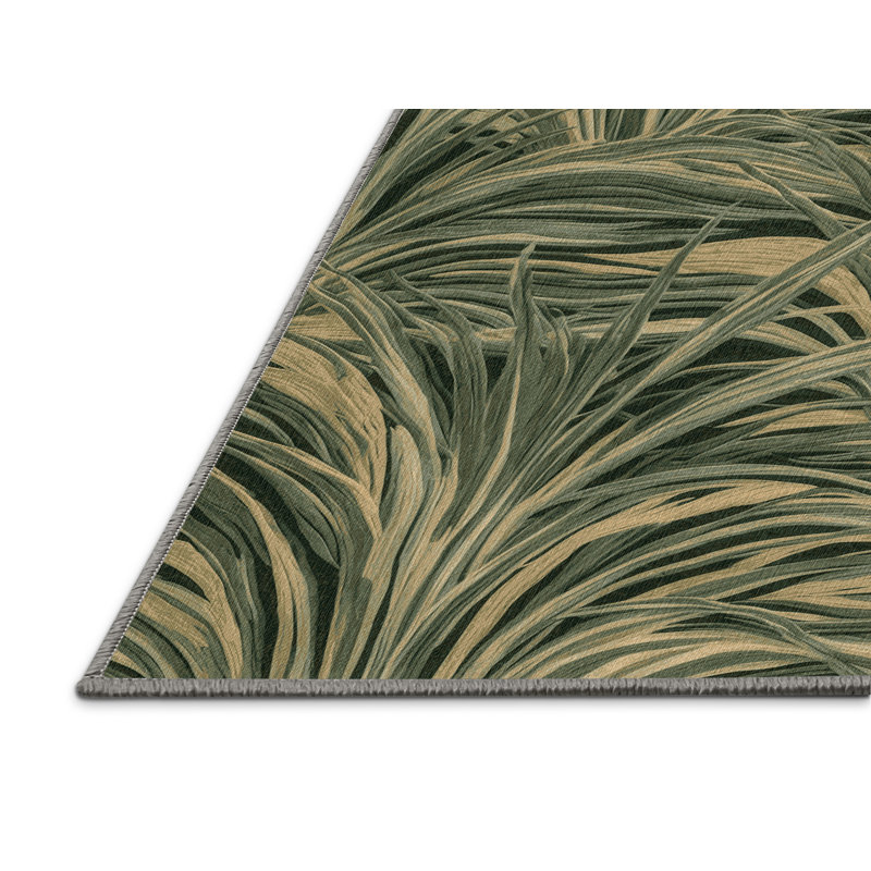 Machine Washable Botanical Brown Area Rug, Square 6'