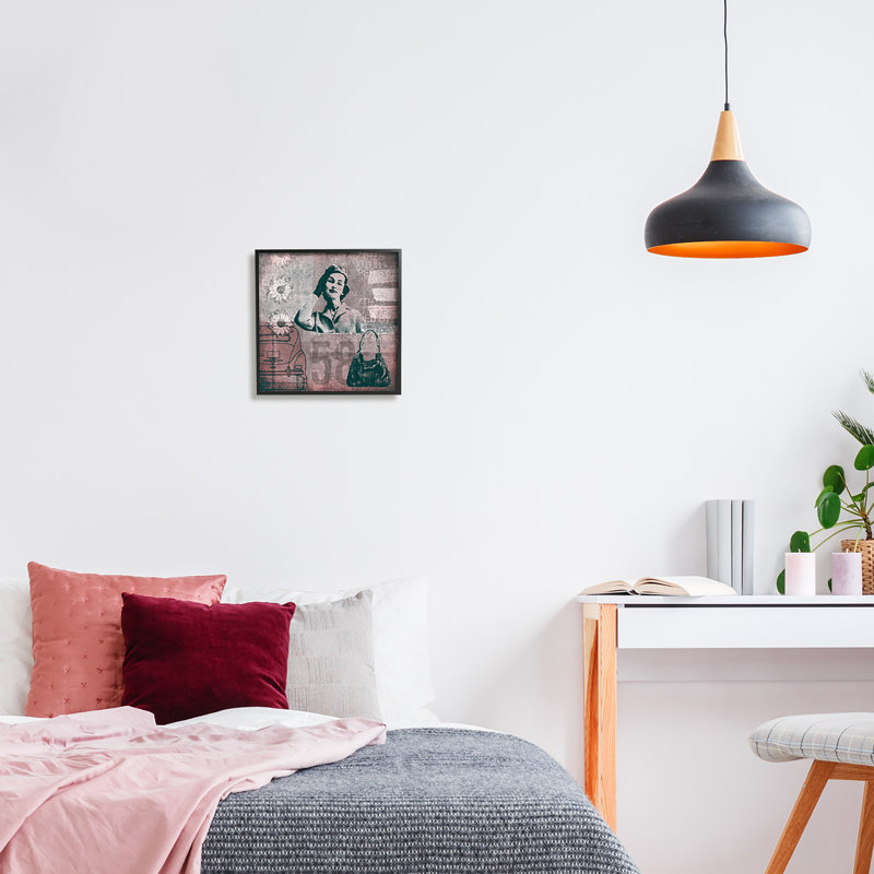 «Vintage Fashion Woman Collage» par Andrea Haase - impression, Giclée encadrée noir minuit, H 12 po x l 12 po x P 1,5 po
