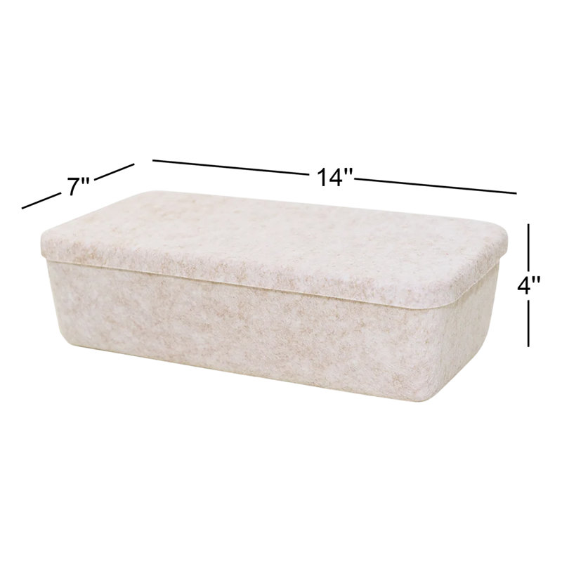 Bac de rangement en feutre sculpté - long avec couvercle, Beige