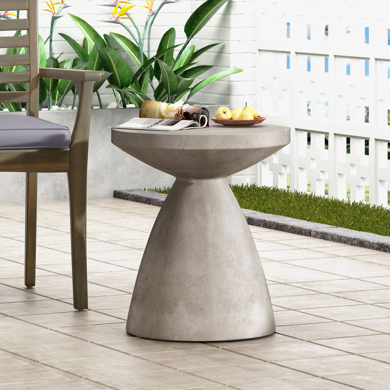 Sayle Round Magnesium Oxide Outdoor Side Table, Gray