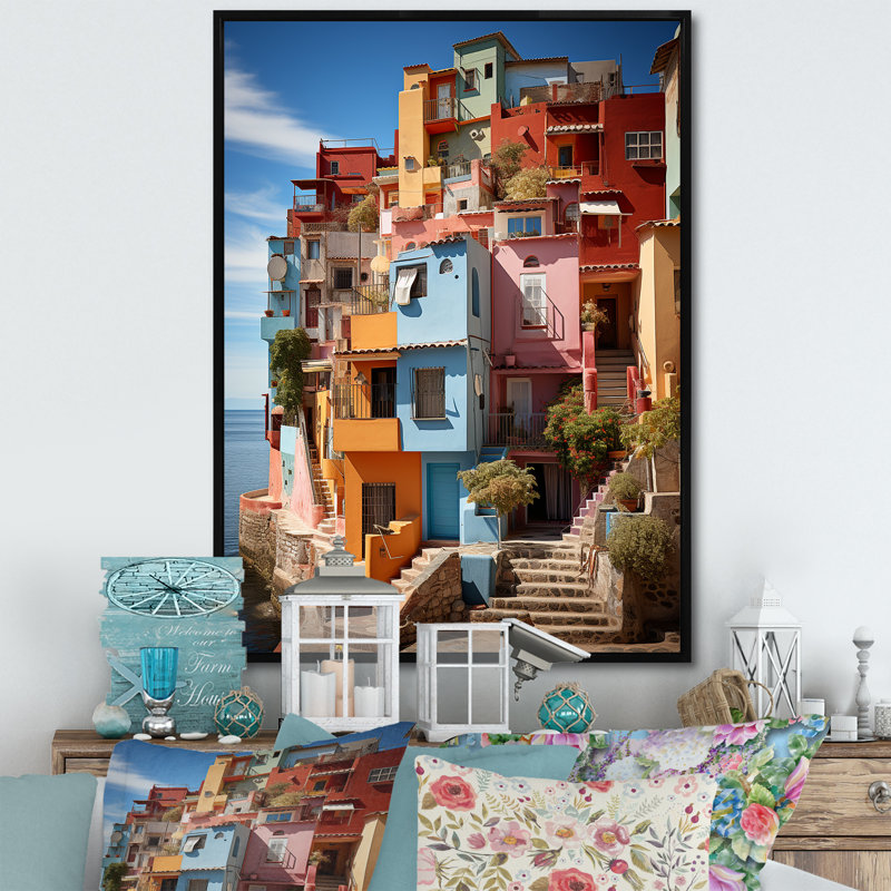 Madielyn Colorful Mexico Colorful Casas This VIII - reproduction, H 32 po x l 24 po x P 1 po, Cadre flottant noir