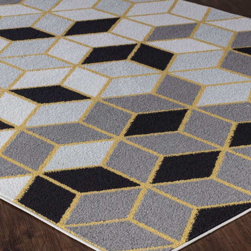Black Modern Rug, Geometric Easy to Clean Rug For Living Room, Dining Room, Bedroom, Kitchen, Rectangle 120 x 170 cm