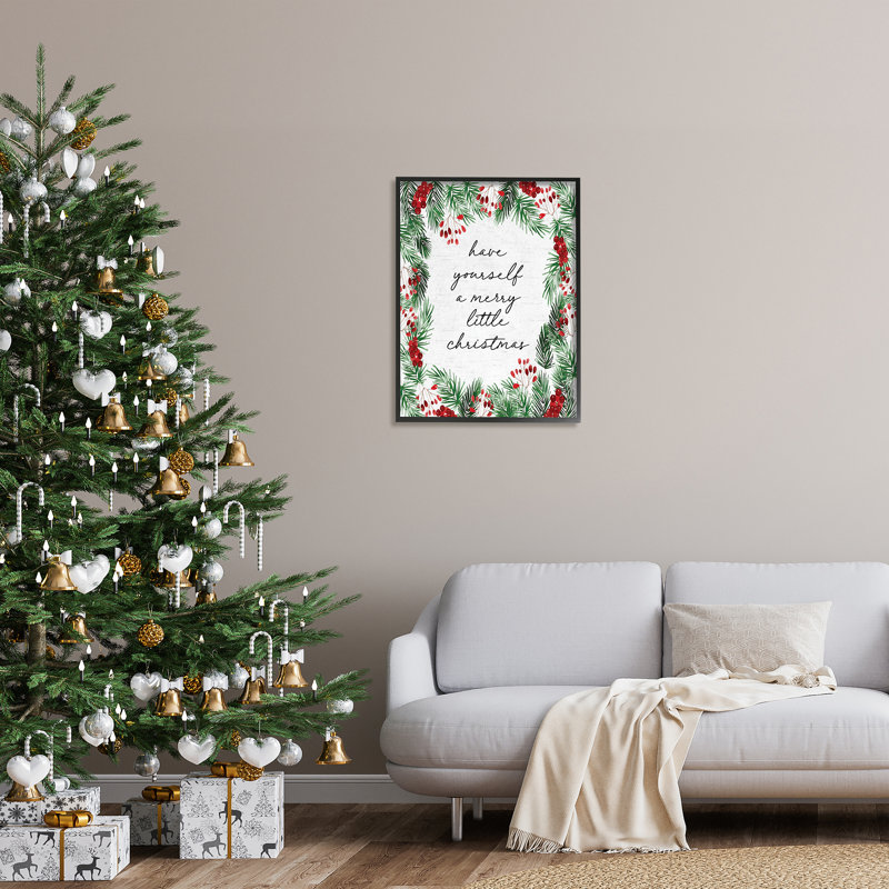 Ba-835 - Merry Little Christmas Script encadré sur bois, Giclée encadrée noir minuit, H 30 po x l 24 po x P 1,5 po