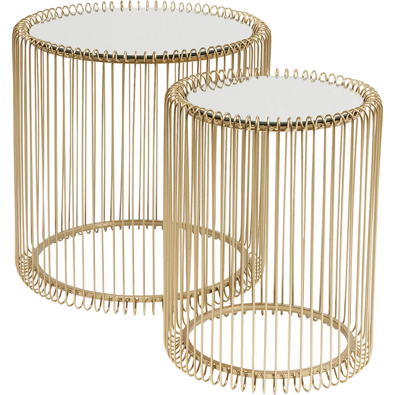 , 1 Wire 2 Piece Coffee Table Set, Clear/Gold