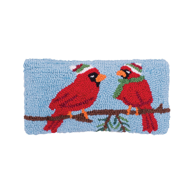 Winter Cardinal Hooked Petite Christmas Holiday Throw Pillow