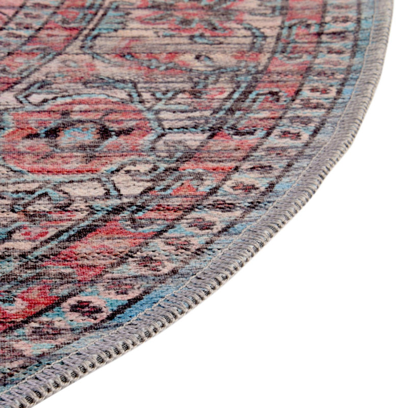 Tapis floral rouge / bleu Hafner, Ovale 5 pi 3 po x 8 pi